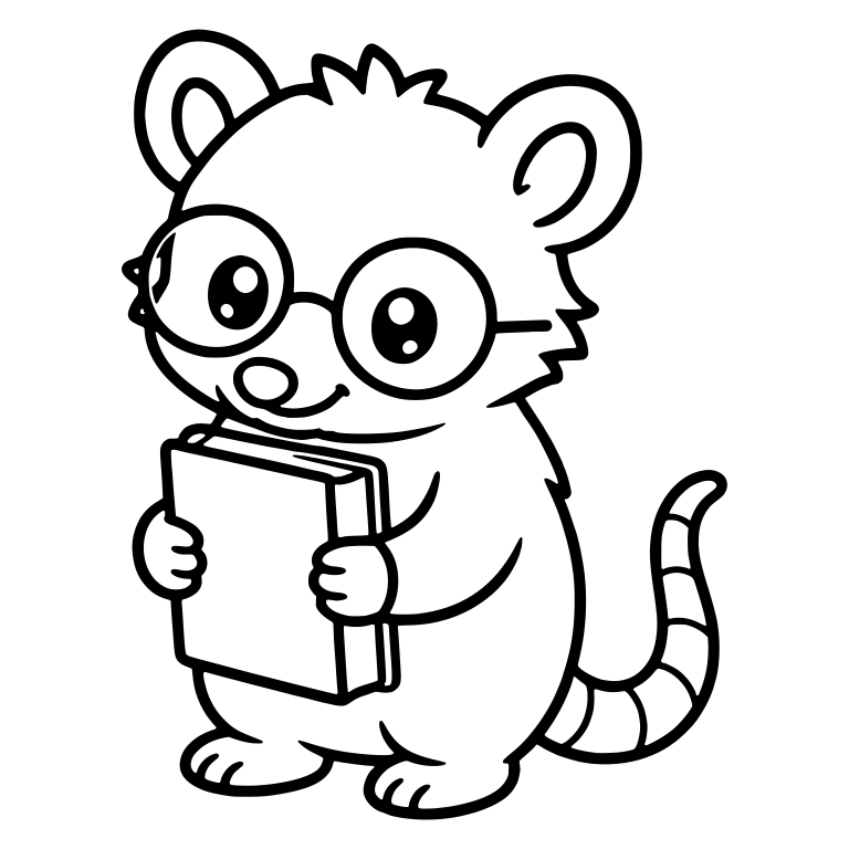 Opossum in Round Glasses Hugging a Closed Book — free animal SVG cut file