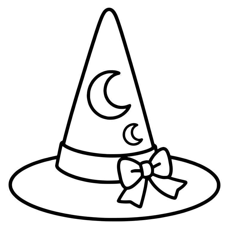 Pointed Witch Hat with Two Crescent Moons and Ribbon Bow — free objects SVG cut file