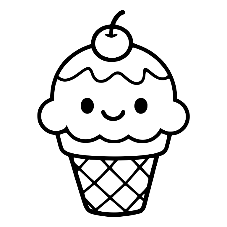 Kawaii Ice Cream Cone With Dot Eyes And Cherry On Top — free food SVG cut file