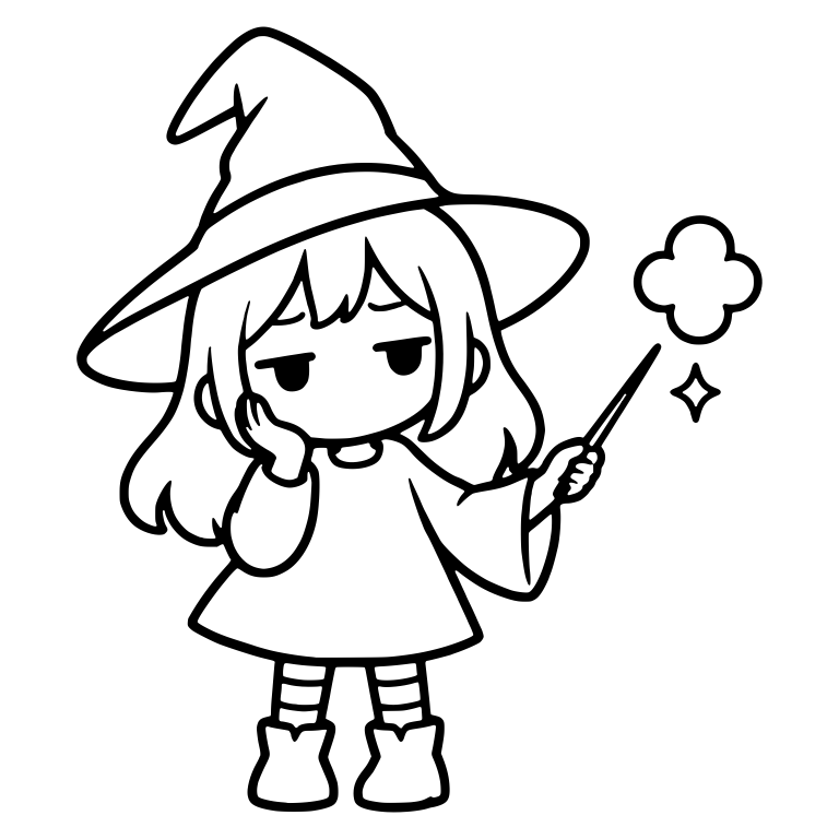 Bored Witch With Chin on Hand Casting Puff Cloud Spell — free characters SVG cut file