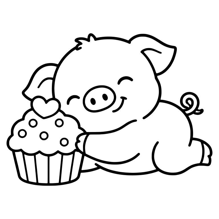Lying Piglet Cuddling Heart Cupcake — free animal SVG cut file