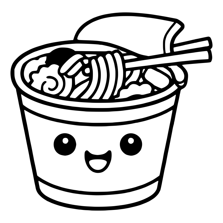Smiling Instant Noodle Cup with Chopsticks and Open Lid — free food SVG cut file