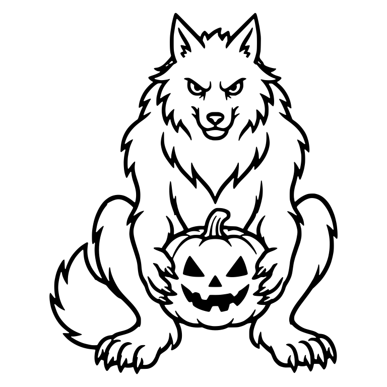 Squatting Werewolf Clutching a Carved Jack-o'-Lantern — free fantasy-creature SVG cut file