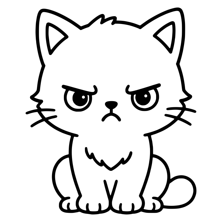 Grouchy Kitten Sitting Front View With Whiskers — free animal SVG cut file