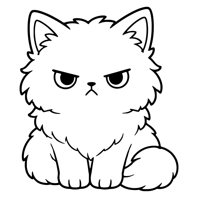 Annoyed Fluffy Kitten Sitting Front View — free animal SVG cut file