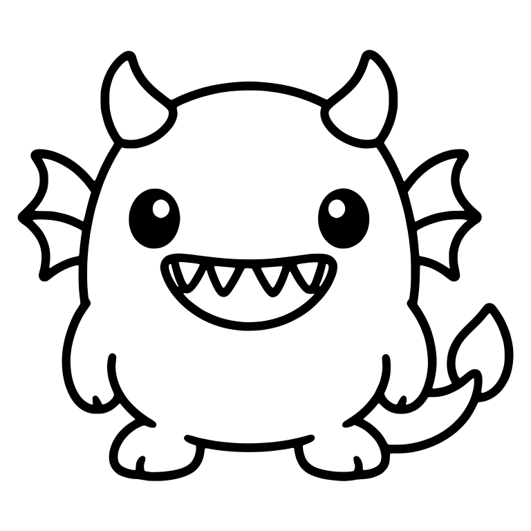 Chubby Horned Monster with Wings, Tail and Toothy Grin — free fantasy-creature SVG cut file