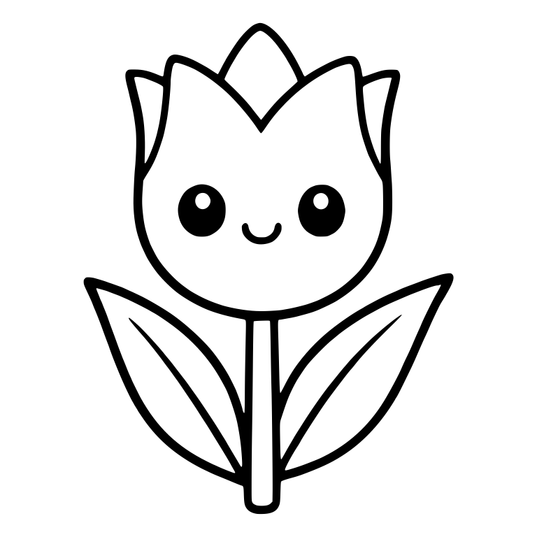 Tulip With Narrow Side Petals and Veined Leaves — free floral SVG cut file