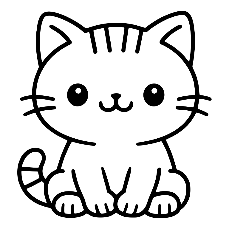 Sitting Tabby Kitten With Striped Tail On Left (tabby cat) — free animal SVG cut file