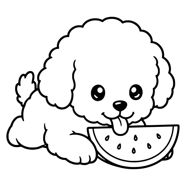 Curly Puppy Licking Watermelon Slice — free animal SVG cut file