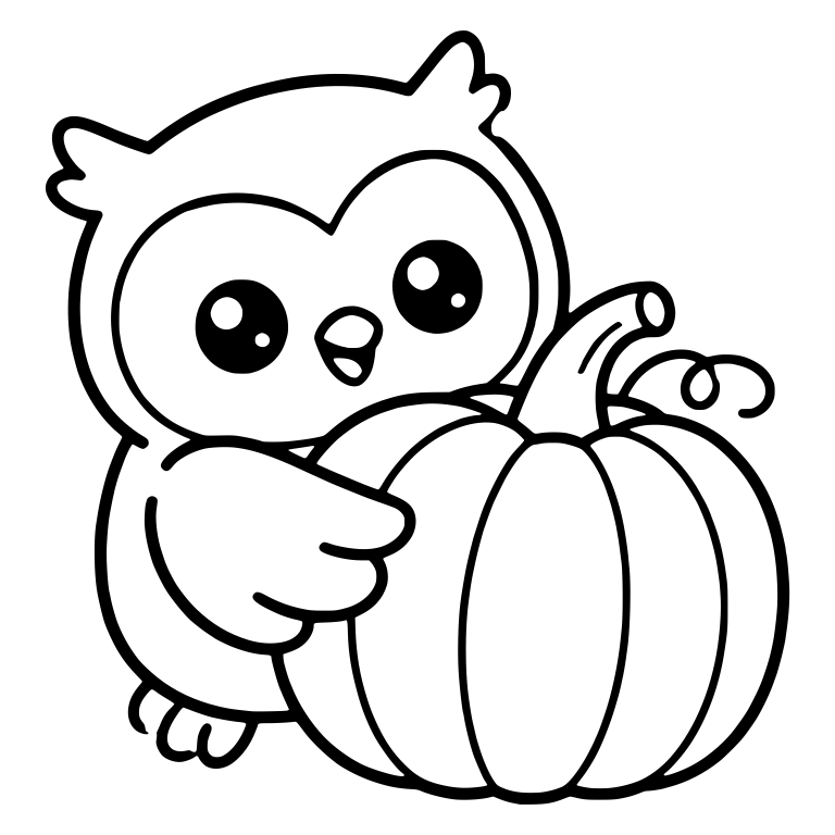 Tufted Owl Hugging Big Ribbed Pumpkin With Curly Vine — free animal SVG cut file