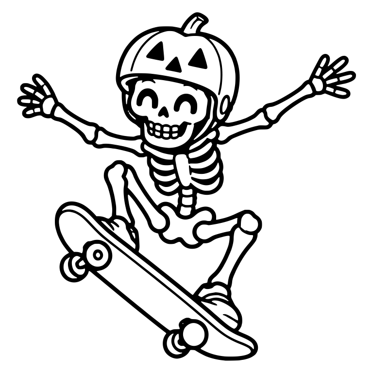 Joyful Skeleton Skater in Pumpkin Helmet Mid-Jump — free skeleton SVG cut file