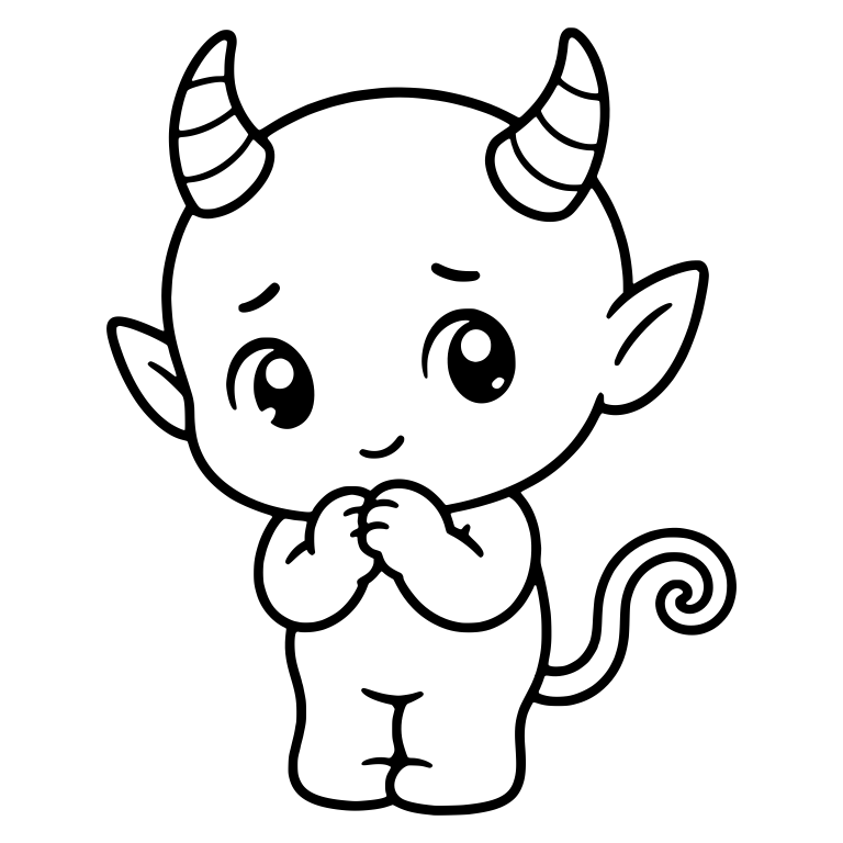 Shy Baby Devil With Clasped Hands and Spiral Tail — free fantasy-creature SVG cut file