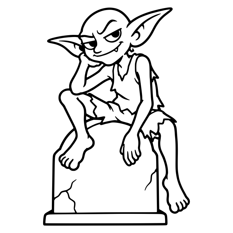 Smug Goblin with Chin in Hand on a Tombstone — free fantasy-creature SVG cut file