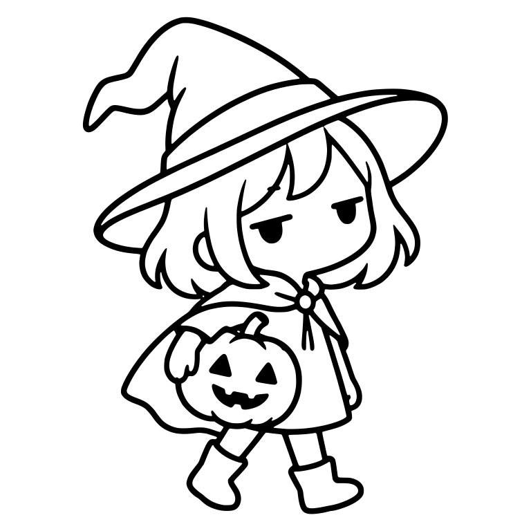 Bored Witch Walking With Pumpkin and Short Cape — free characters SVG cut file