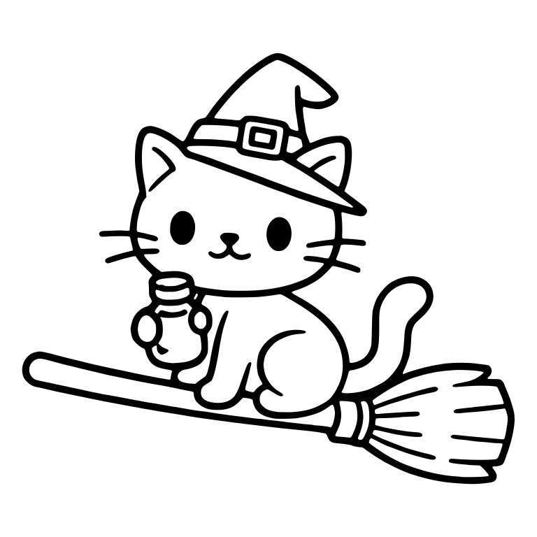 Cat on Broomstick Holding Potion Jar — free animal SVG cut file