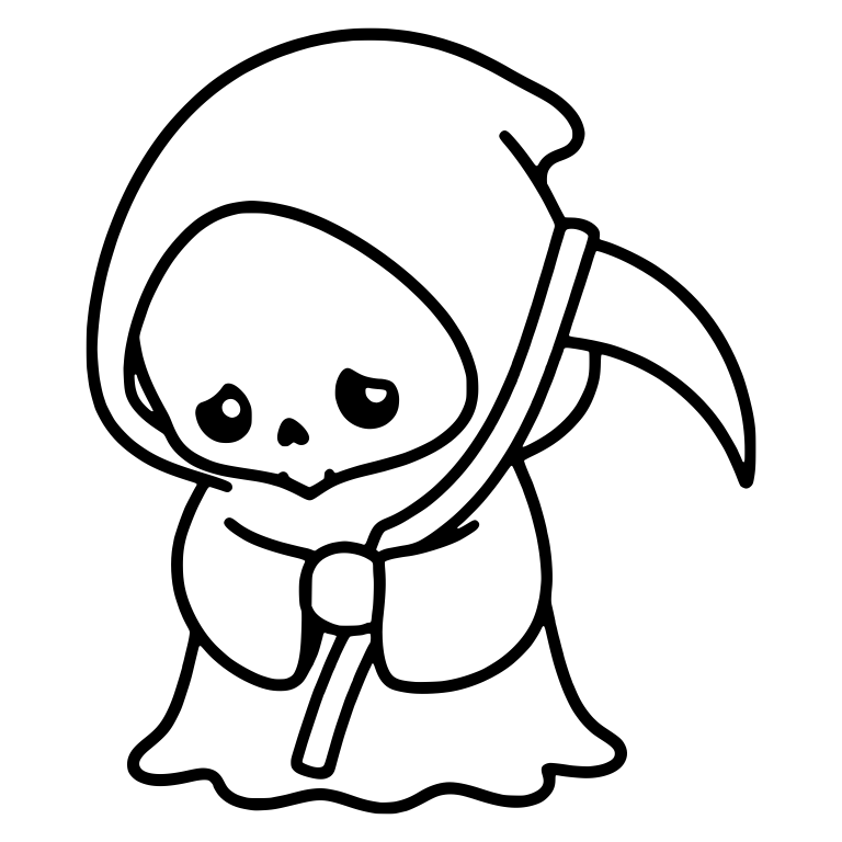 Sad Chibi Grim Reaper with Bowed Head and Scythe — free characters SVG cut file