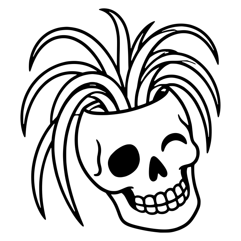 Winking Tilted Skull Planter With Spider Plant — free skeleton SVG cut file