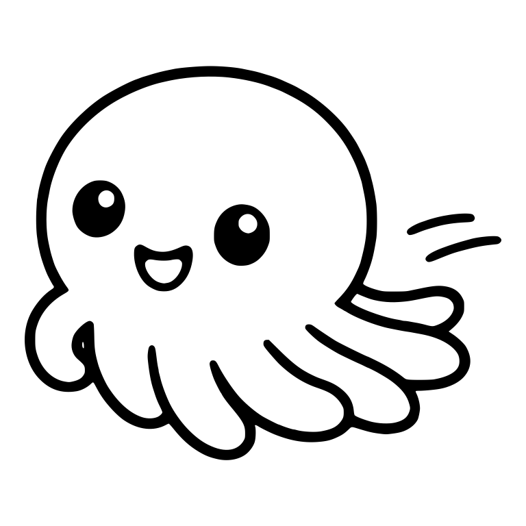 Happy Octopus Swimming Left With Two Motion Lines — free animal SVG cut file