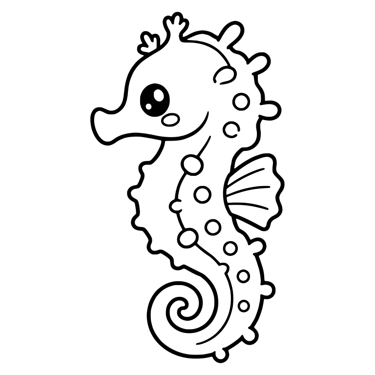 Kawaii Seahorse with Coral-Like Tufts and Knobby Dots — free animal SVG cut file