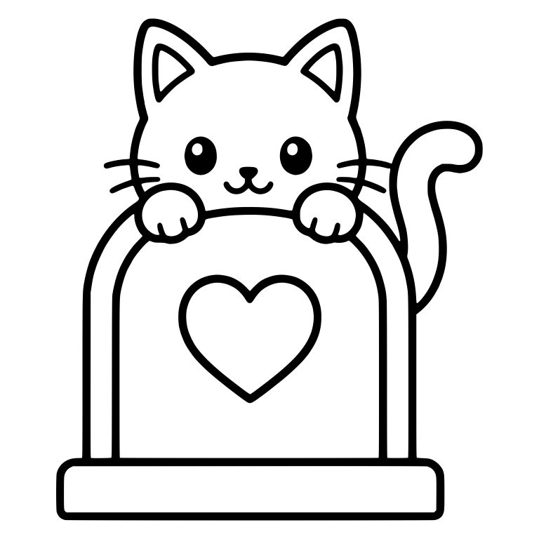 Cat Peeking Over Tombstone With Big Heart — free animal SVG cut file