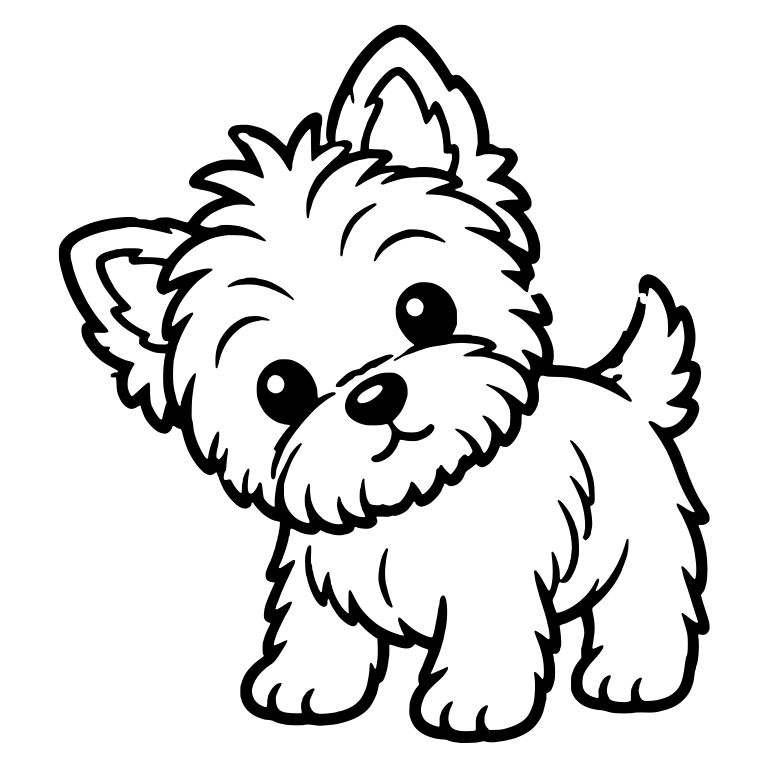 Yorkie Puppy Standing With Chin Down and Tail Up — free animal SVG cut file