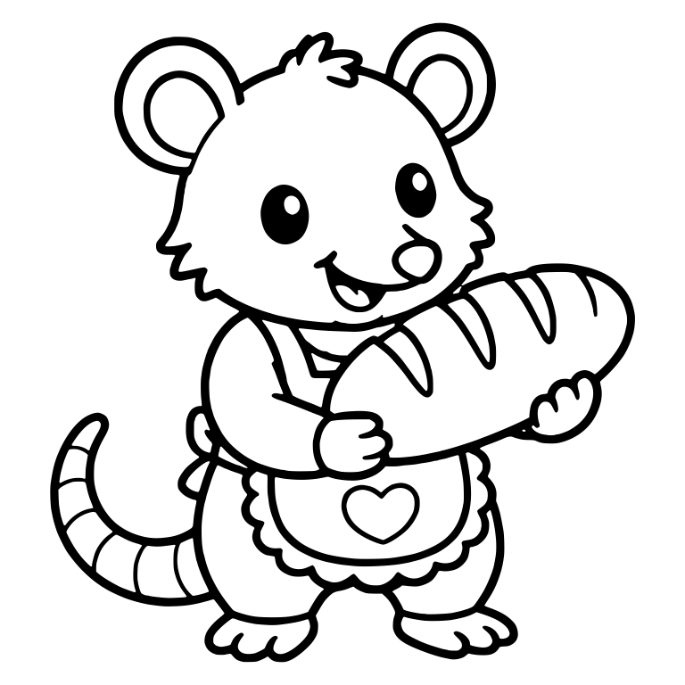 Opossum in Heart Apron Holding a Baguette — free animal SVG cut file