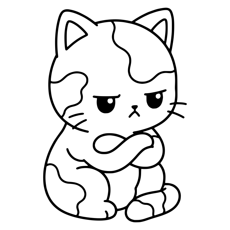 Sulking Calico Kitten Sitting With Arms Crossed — free animal SVG cut file