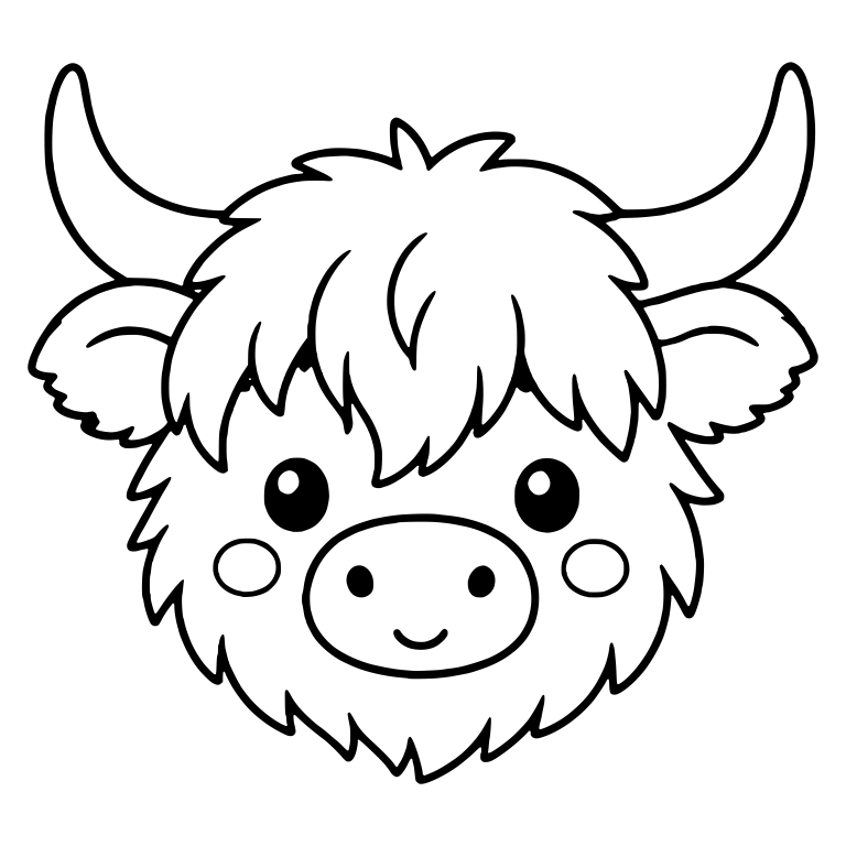Highland Cow Face With Sparkly Eyes and Blush Cheeks — free animal SVG cut file