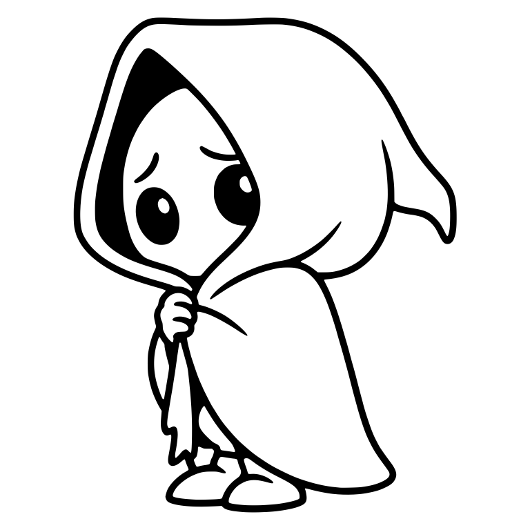 Sad Hooded Creature Clutching Cloak With Ragged Edge — free fantasy-creature SVG cut file