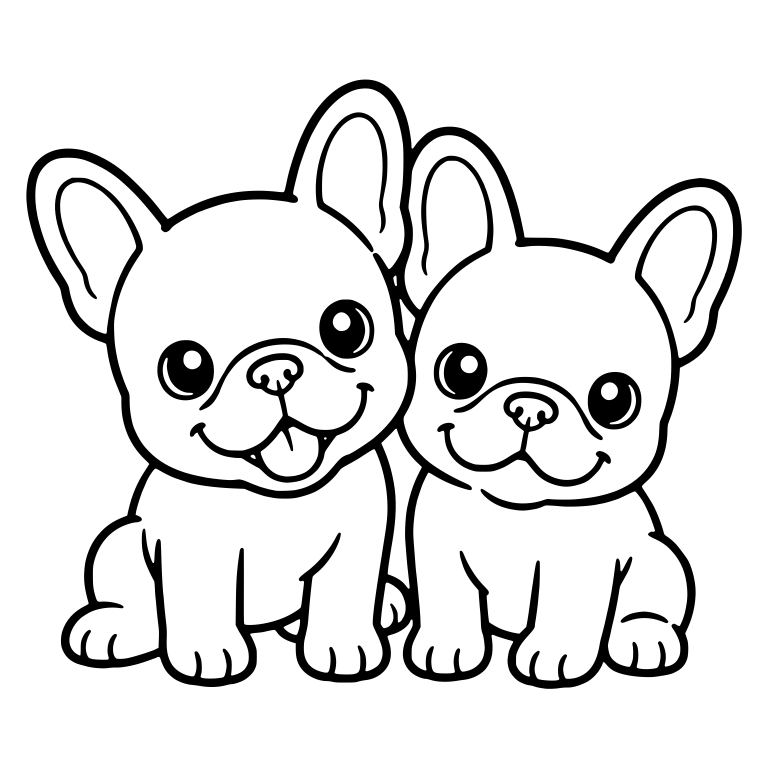 Two Smiling French Bulldog Puppies Sitting Side By Side — free animal SVG cut file