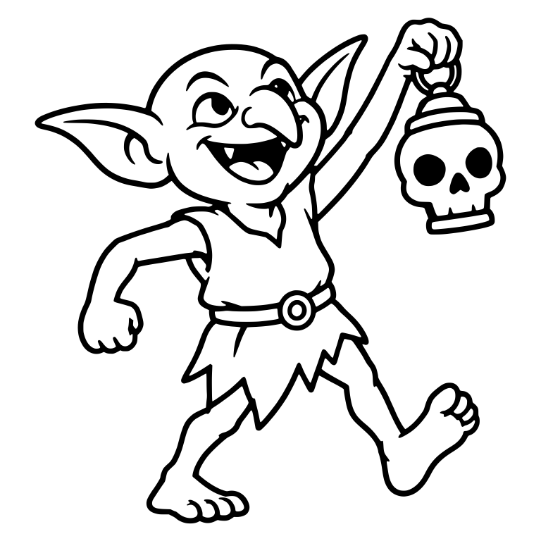 Laughing Goblin Marching With a Raised Skull Lantern — free fantasy-creature SVG cut file