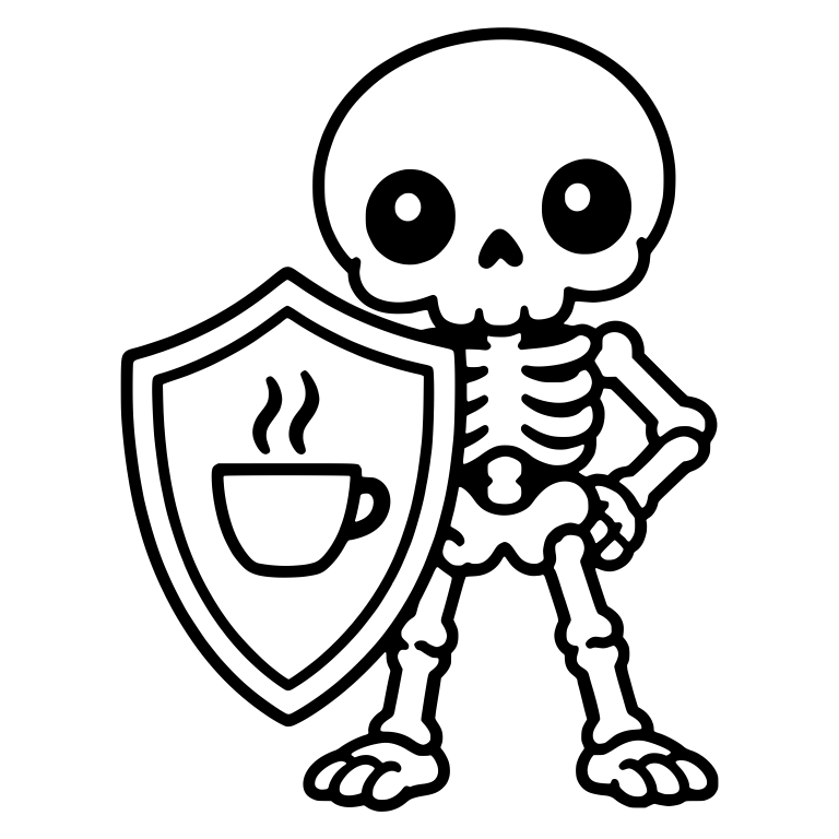 Skeleton Standing Guard with a Coffee Cup Shield — free skeleton SVG cut file