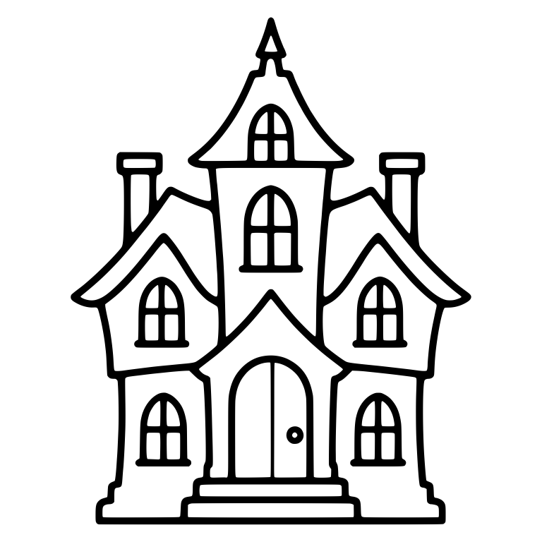 Tall Gothic Haunted Mansion With Twin Chimneys — free objects SVG cut file