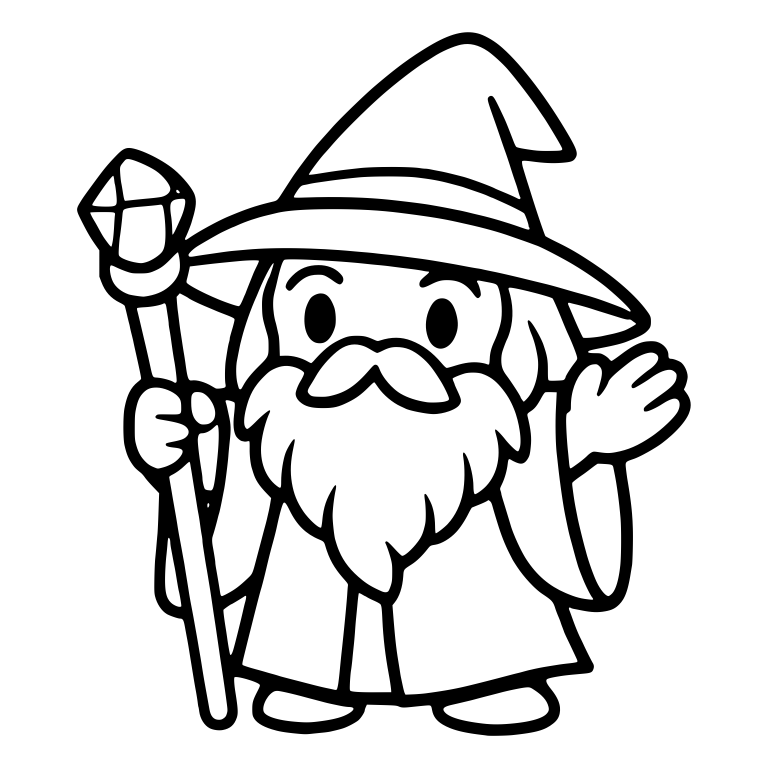 Bearded Wizard With Crystal Gem Staff Waving — free characters SVG cut file