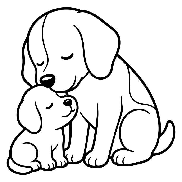 Beagle Nuzzling Puppy With Eyes Closed — free animal SVG cut file