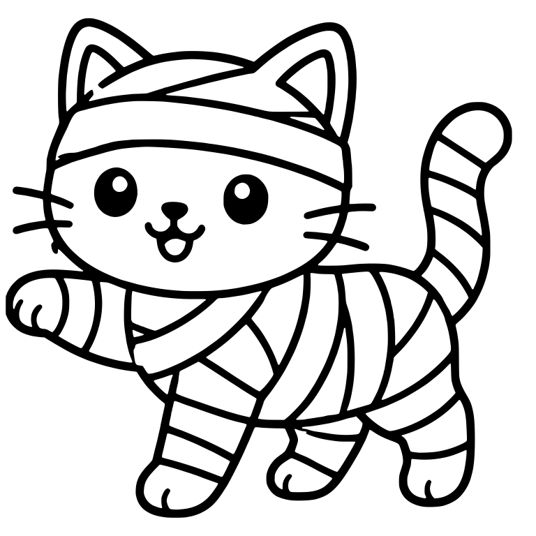 Walking Mummy Cat Waving One Paw in Bandage Wraps — free animal SVG cut file