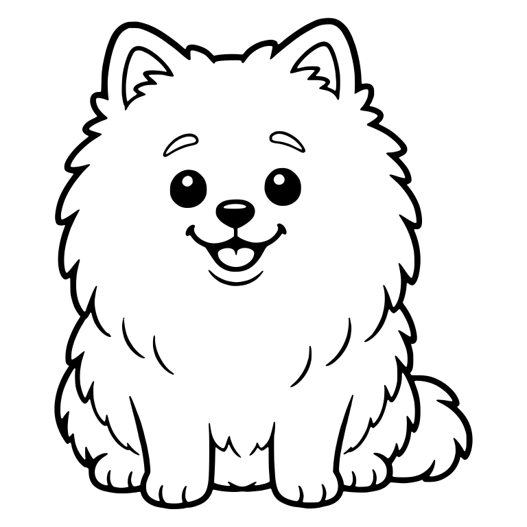 Pomeranian Sitting Front View with Eyebrows and Open Smile — free animal SVG cut file