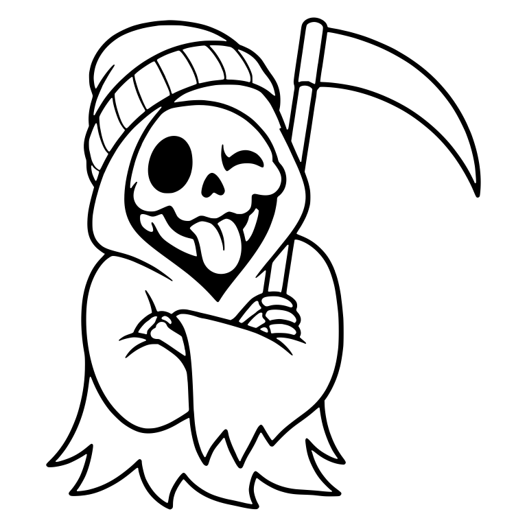 Winking Beanie Reaper With Crossed Arms And Scythe — free characters SVG cut file