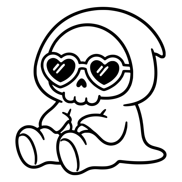 Kawaii Sitting Grim Reaper In Heart Sunglasses — free characters SVG cut file