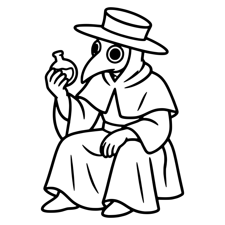 Seated Plague Doctor Inspecting Small Flask — free characters SVG cut file
