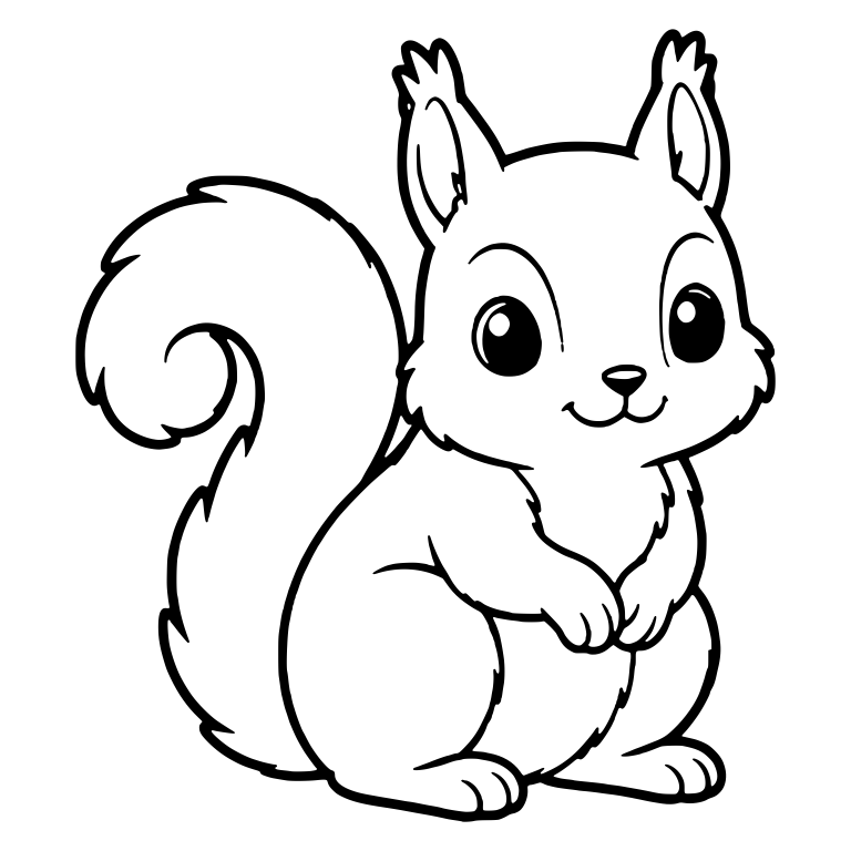 Sitting Squirrel with Spiral Curled Tail and Tufted Ears — free animal SVG cut file