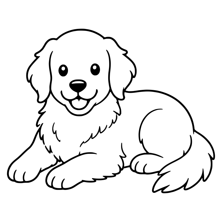 Golden Retriever Puppy Lying Down with Fluffy Tail — free animal SVG cut file
