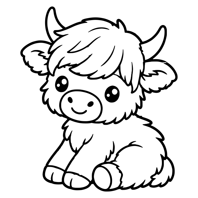 Smiling Highland Calf Sitting Turned To The Side — free animal SVG cut file