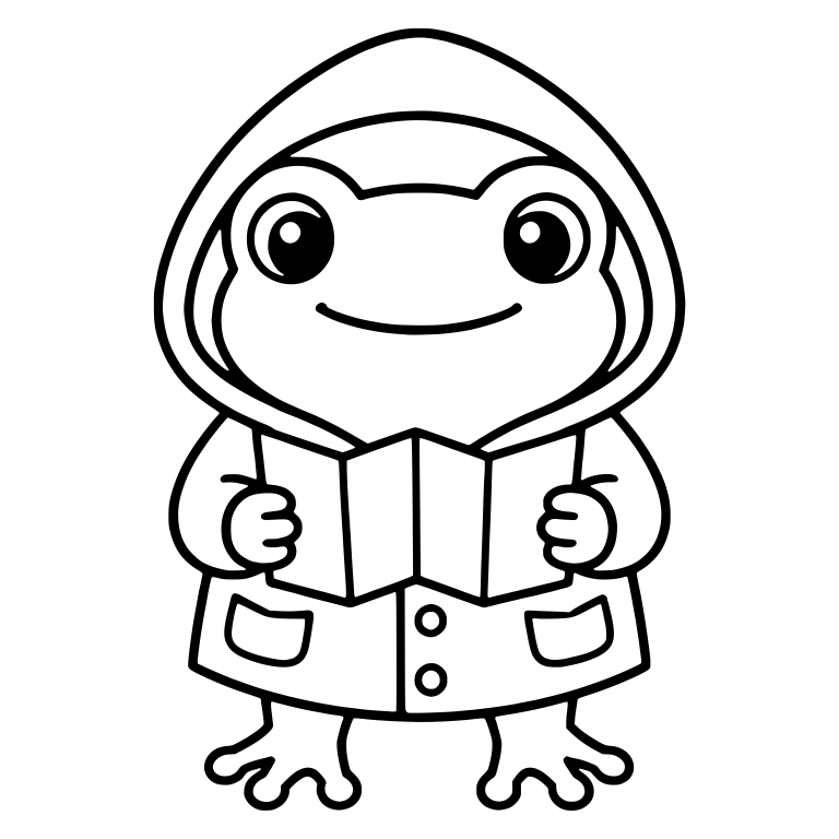 Hooded Raincoat Frog Reading a Map With Bare Feet — free animal SVG cut file