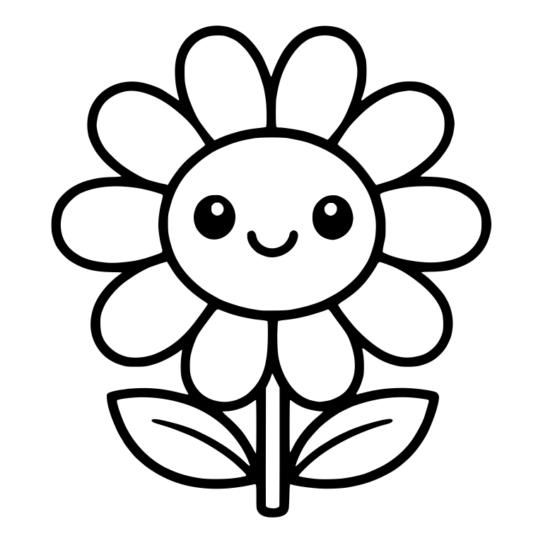 Kawaii Daisy With Smiling Face and Round Petals — free floral SVG cut file