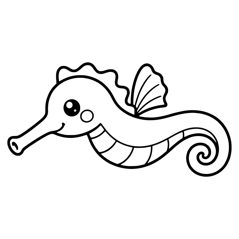 Kawaii Seahorse Swimming Sideways With Round Cheek — free animal SVG cut file