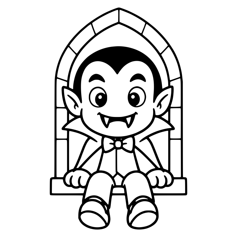 Vampire Sitting in Stone Arched Window — free fantasy-creature SVG cut file