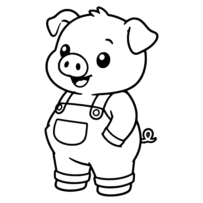 Standing Piglet In Overalls Hand In Pocket — free animal SVG cut file