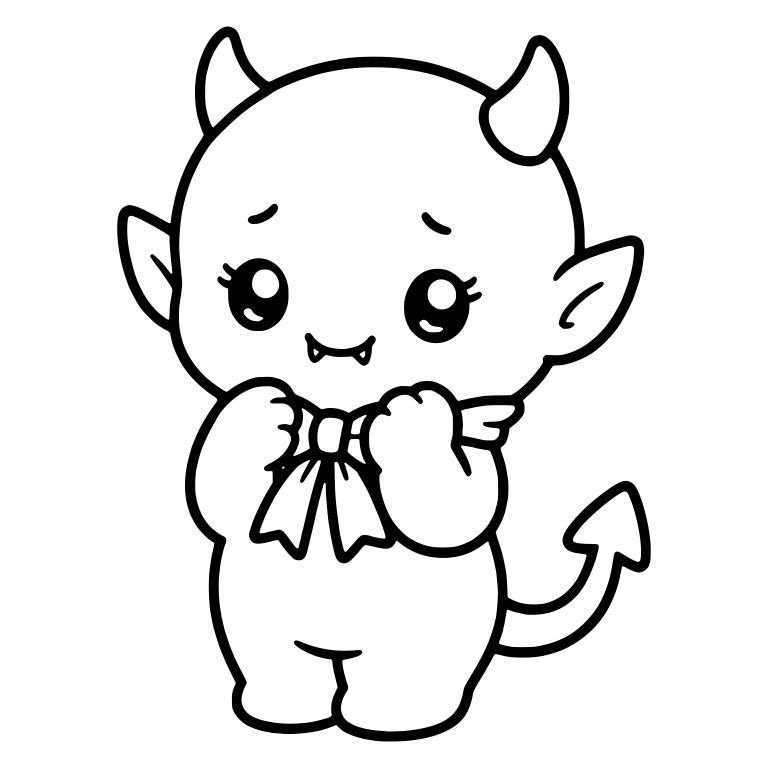Worried Little Devil Holding a Ribbon Bow — free fantasy-creature SVG cut file