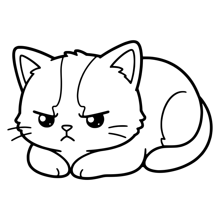 Scowling Kitten in Loaf Pose With Forehead Markings — free animal SVG cut file